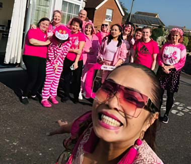 Villa Maria, Hythe, The team organised a Pink Day to raise funds for the Pink Ribbon Foundation
                        for Breast Cancer Awareness.