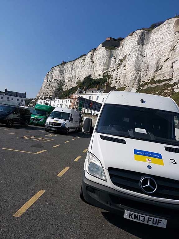 Vans at Dover ready to get onto the Ferry.