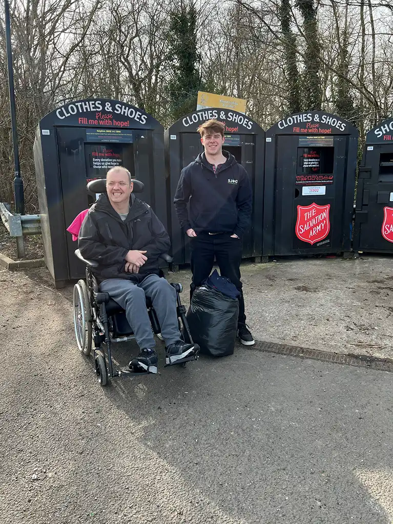 Bobby from St John’s collected clothes and with the help of Craig he donated
                            them to the local Salvation Army collection point.