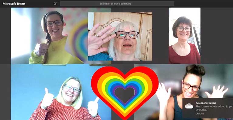 Our busy HR team – staying positive during their daily video call.